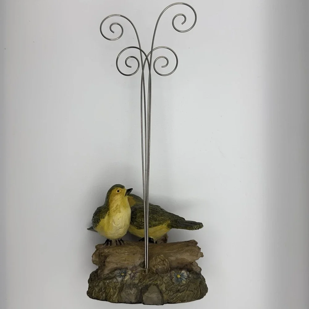 Resin Bird Figurine Photo Holder Double Spiral Wire Stand Vintage Home Decor - Picture 2 of 9